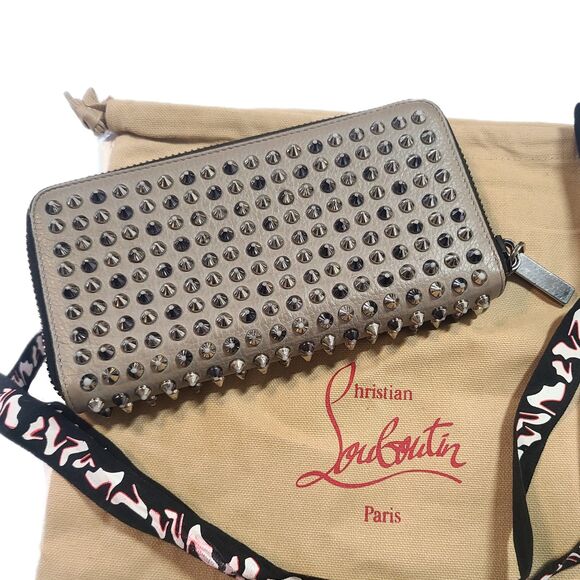 Christian Louboutin Gray Leather Silver Studded Panettone Long Wallet & Box VGUC - Picture 11 of 11